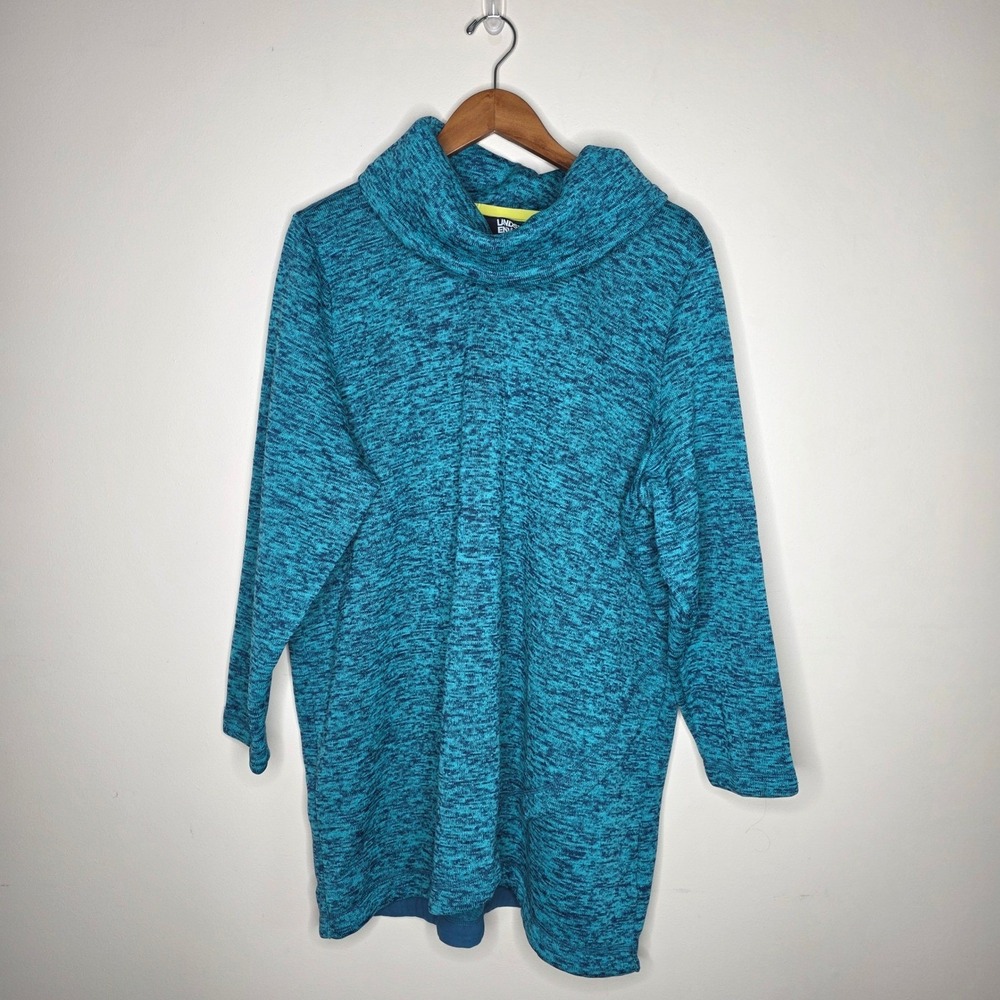 Lands' End Tunic Top Women 2X Blue Marl Cowl Neck Fleece Long Cozy Winter Warm - Picture 2 of 11